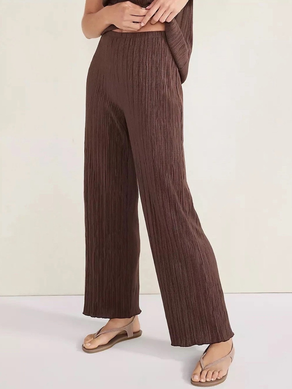 Haven Well Within Ribbed Plisse Wide Leg Pants Brown M